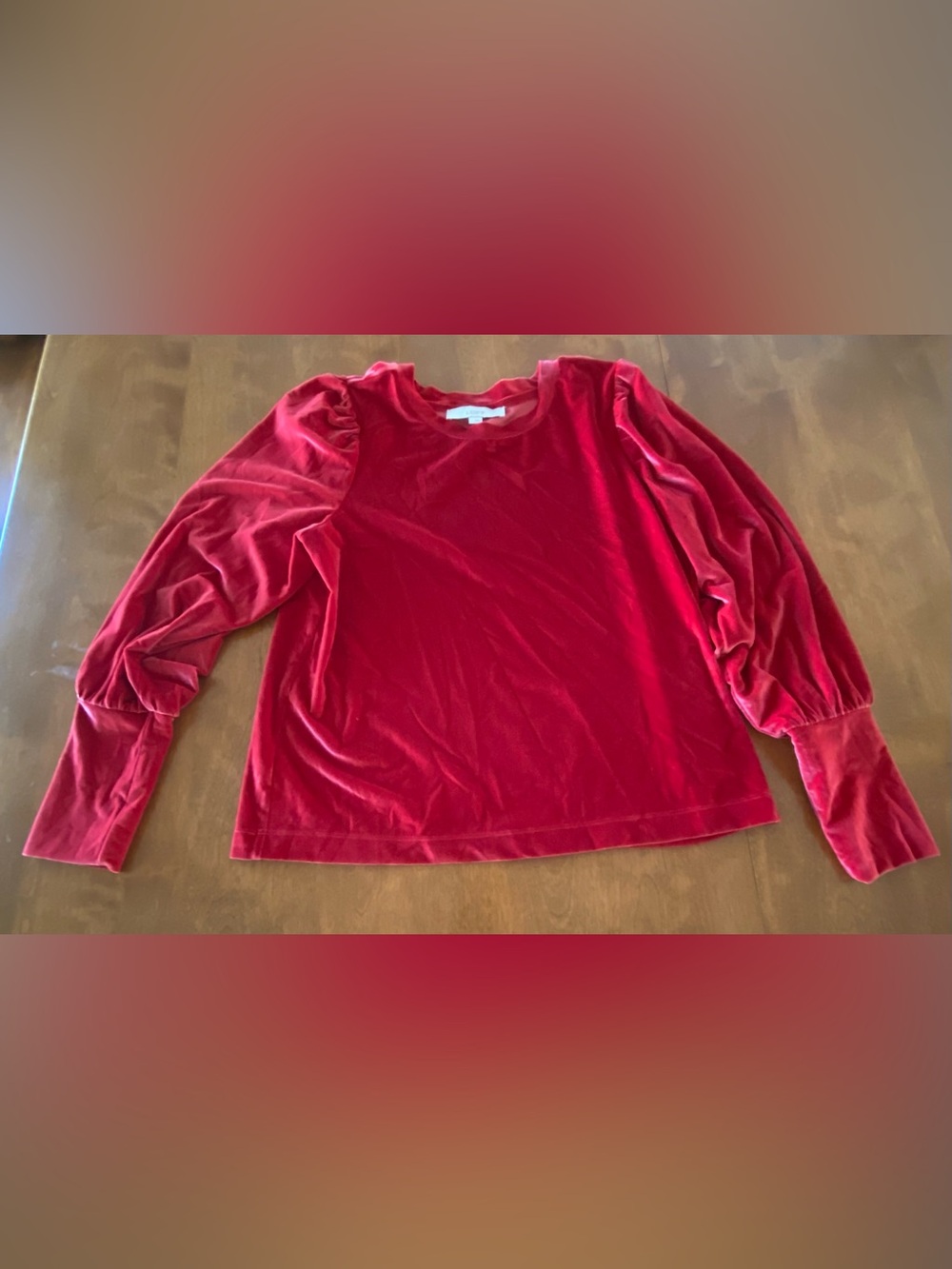 LOFT Red Velvet Puff Sleeve Top